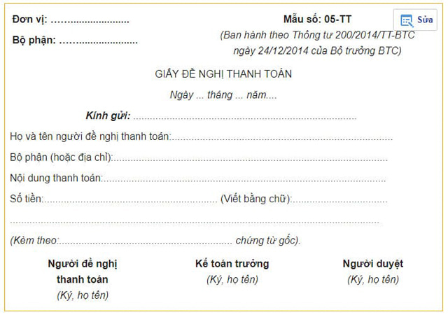 Mẫu công văn đề nghị thanh toán