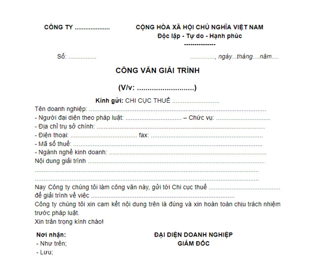 Mẫu công văn giải trình