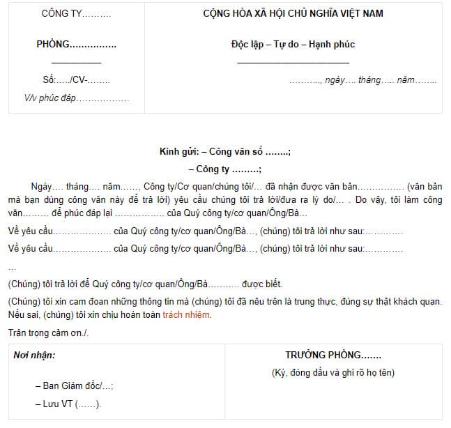 Mẫu công văn phúc đáp